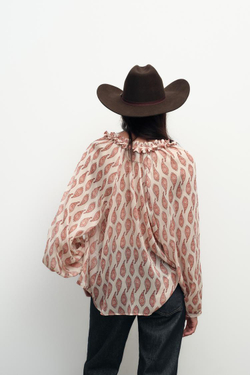 ZARA РУБАШКА С ПРИНТОМ И МЕТАЛЛИЗИРОВАННОЙ НИТЬЮ, РАЗНОЦВЕТНЫЙ