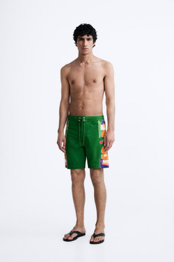 ZARA ПЛАВКИ С ЦВЕТОЧНЫМ ПРИНТОМ, ЗЕЛЕНЫЙ