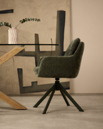 Lexa Вращающееся кресло из зеленого шенилла и стальными зелеными ножками