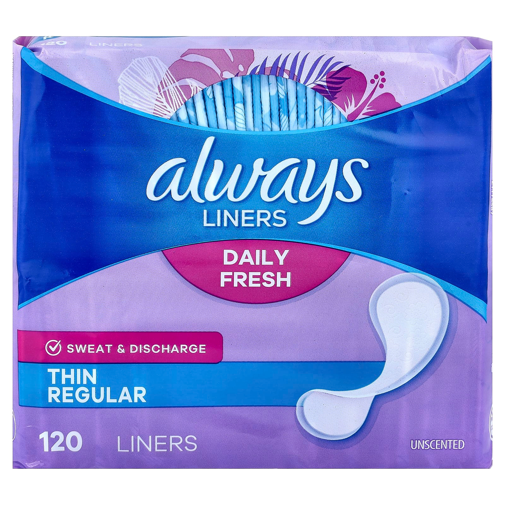 Always, Daily Fresh, ежедневные вкладыши, тонкие, обычные, без запаха, 120 вкладышей