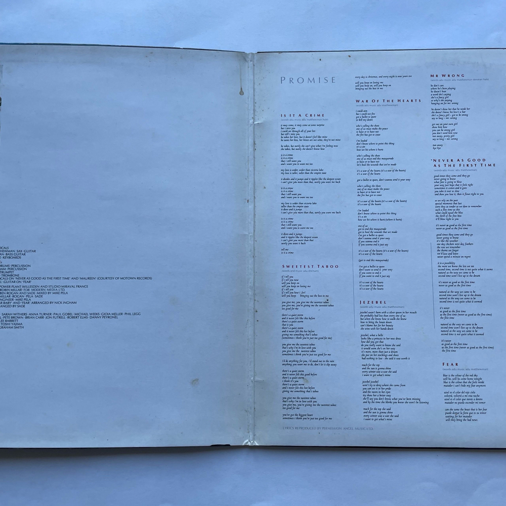 Винтажная виниловая пластинка LP Sade Promise (Англия 1985) The Sweetest Taboo