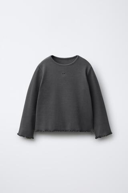 ZARA ФУТБОЛКА В РУБЧИК С СЕРДЦЕМ, АНТРАЦИТОВО-СЕРЫЙ