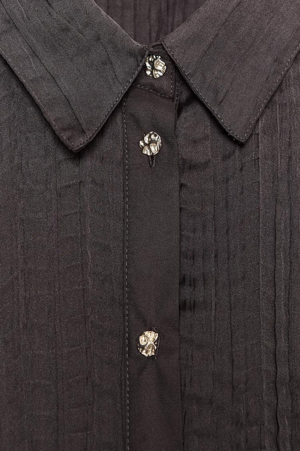 ZARA АТЛАСНАЯ РУБАШКА ОВЕРСАЙЗ С ЖАТЫМ ЭФФЕКТОМ, КОРИЧНЕВЫЙ