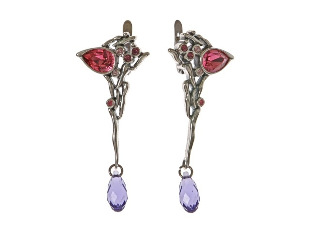 "Бринджал" серьги в серебряном покрытии из коллекции "Экзотика" от Jenavi  с английским замком