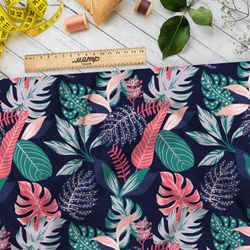 Ткань шифон яркие листья монстеры