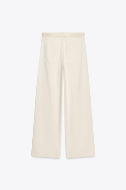 ZARA БРЮКИ С ШИРОКИМИ ШТАНИНАМИ И РЕМНЕМ, ЭКРЮ