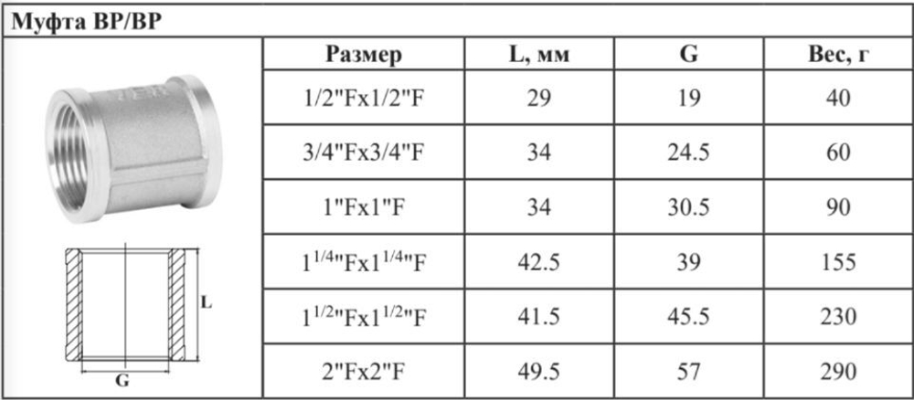 ХРОМ  Муфта  1/2 Г. х  1/2 Г.  ViEiR  (240/20шт)