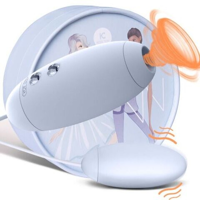 Нежно-голубое виброяйцо с вакуум-волновым пультом Kiss Toy Miss VV (Цвет: нежно-голубой)