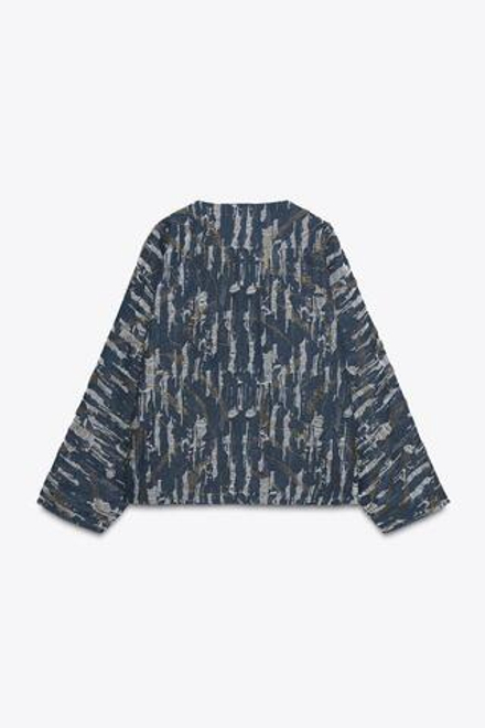 ZARA СТЕГАНОЕ КИМОНО С ЭФФЕКТОМ ДЕНИМА И БУСИНАМИ, СИНИЙ