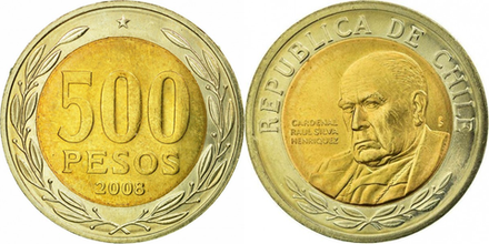 Чили 500 песо, 2000 - 2023 Рауль Сильва Энрикес XF