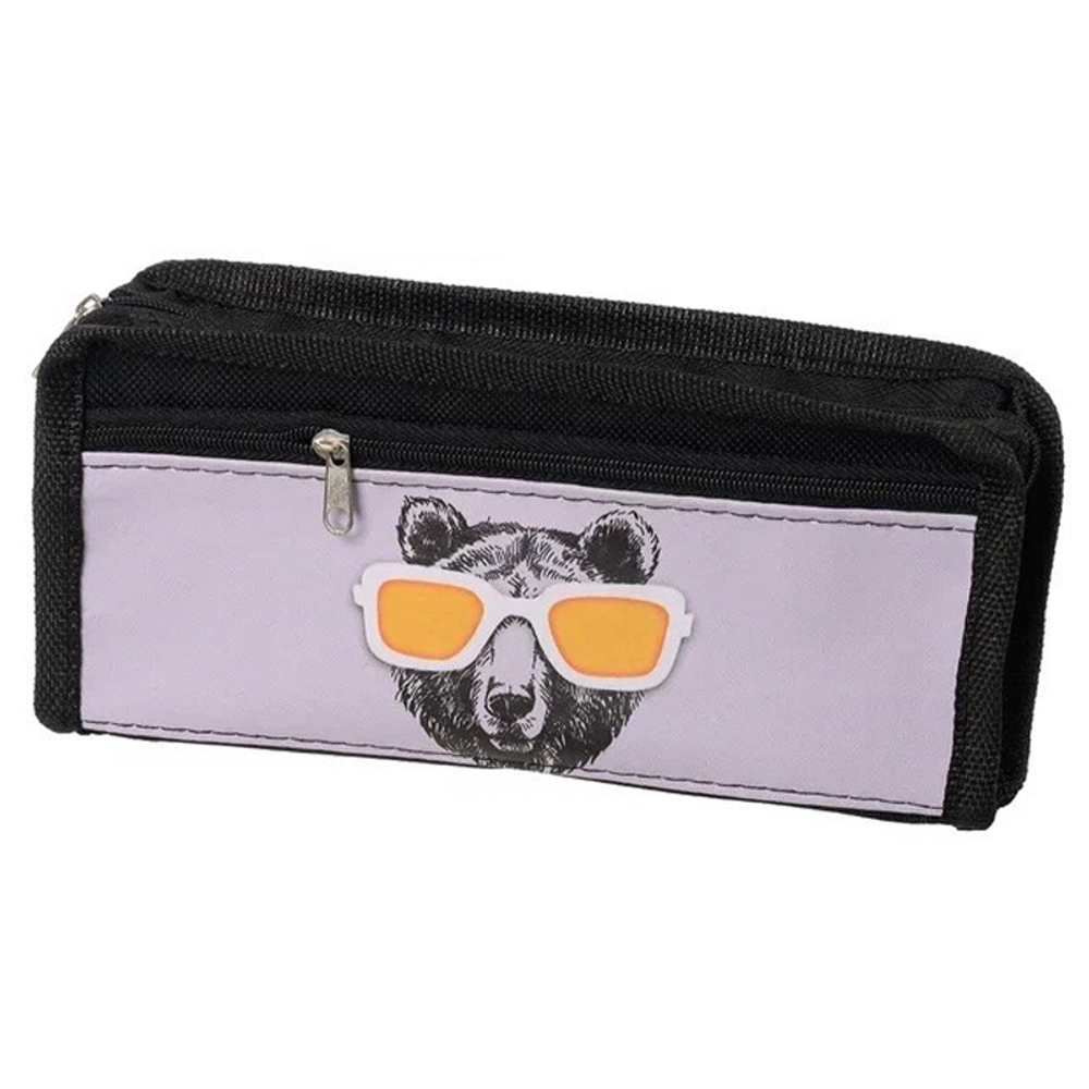 Пенал-косметичка Basir без наполнения, 20,5*9*4 см, серия "Животные в очках", с боковым карманом, ассорти