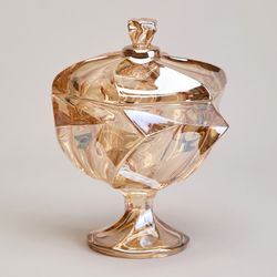 БЛЮДО С КРЫШКОЙ НА НОЖКЕ "BOHEMA" AMBER ДИАМЕТР=17 СМ ВЫСОТА=15,5 СМ