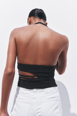 ZARA ТОП С ГОРЛОВИНОЙ ХАЛТЕР И ВЫРЕЗАМИ, ЧЕРНЫЙ