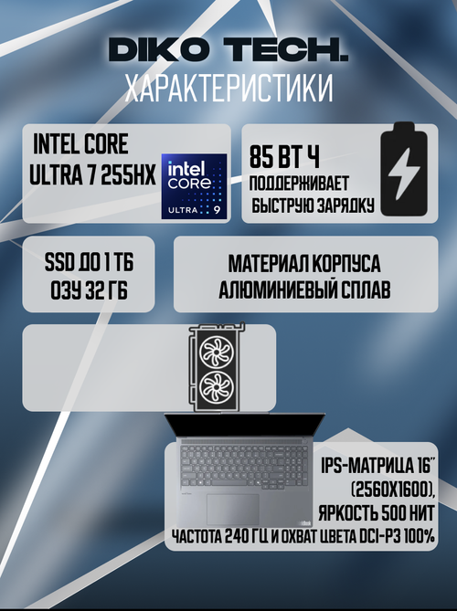 Ноутбук Lenovo ThinkBook 16p AI 2025 / Ultra 7 255HX / RTX 5060 / 32 ГБ / 1 ТБ / Серый