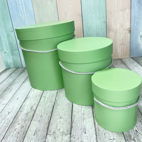 Коробки Цилиндр с ручками Набор 3 шт. Салатовый