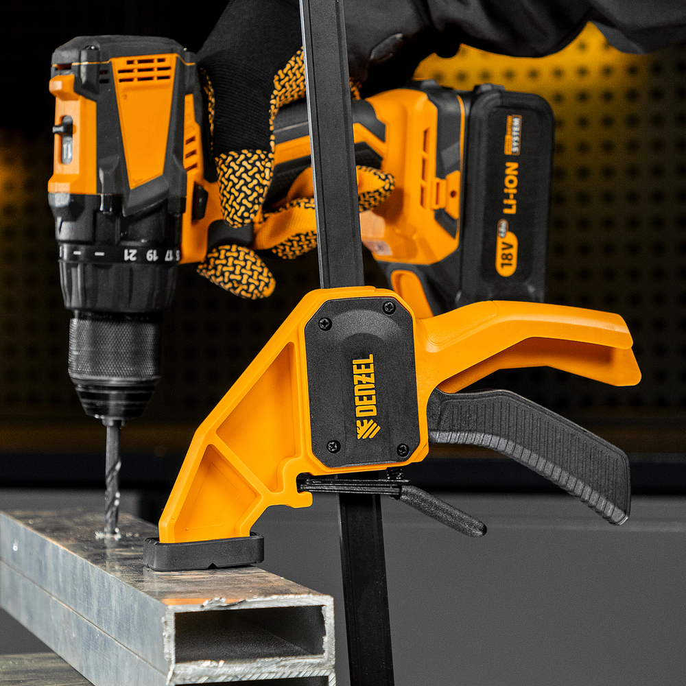 Струбцина F-образная, быстрозажимная, 300 х 80 мм, усиленный нейлоновый корпус Denzel