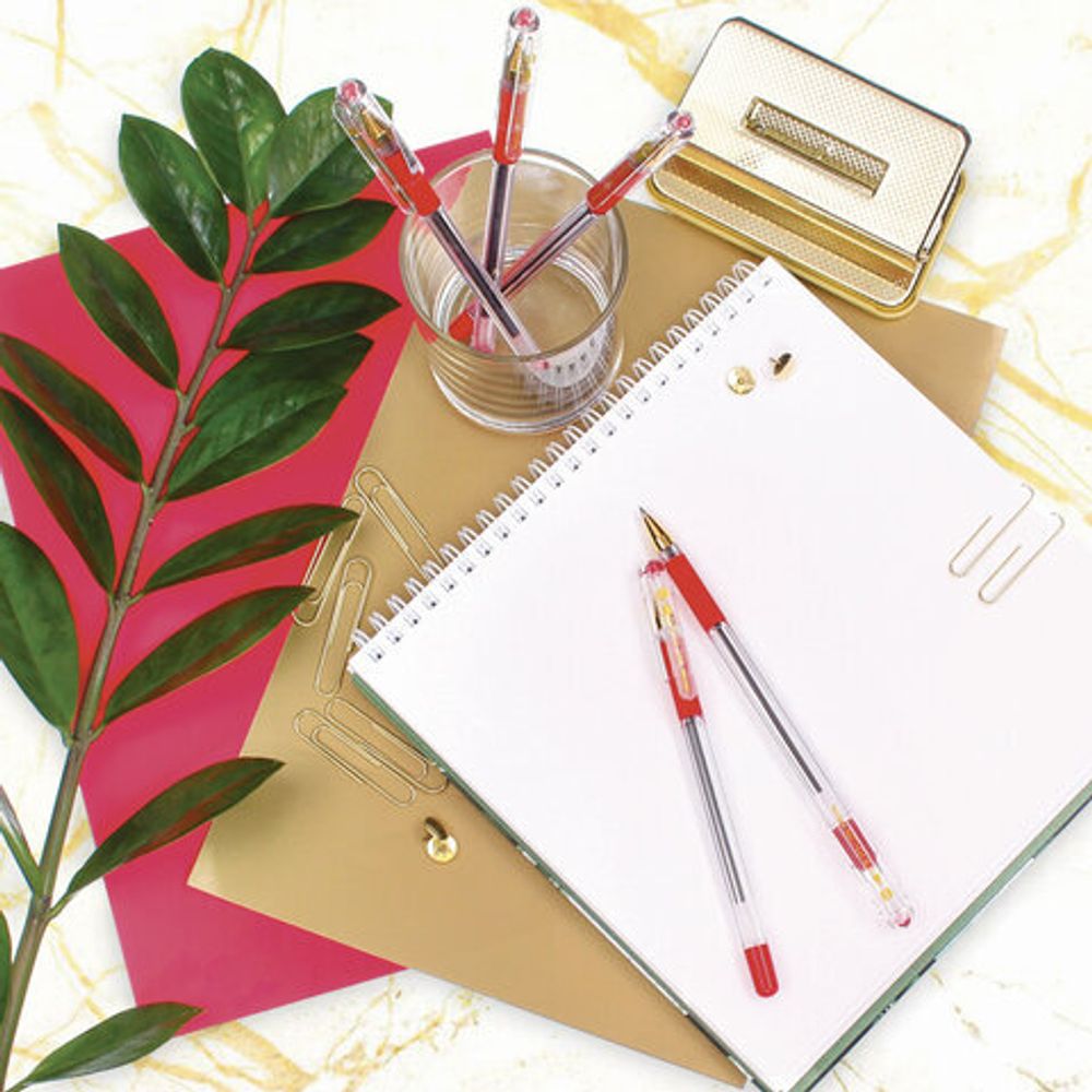 Ручка шариковая масляная с грипом MUNHWA "MC Gold", КРАСНАЯ, корпус прозрачный, узел 0,5 мм, линия письма 0,3 мм, BMC-03