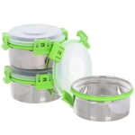 Набор Ланч-бокс 3шт 10*6см из нержавеющей стали с пластиковой крышкой в чехле