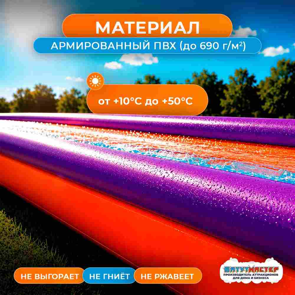 Водная горка с надувным дном, на подкачке ТУРБО "Под волной", 40*5*3 м