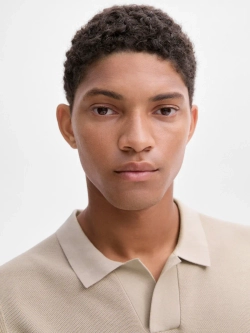 Massimo Dutti Хлопковый свитер с воротником поло и короткими рукавами, дымчатый