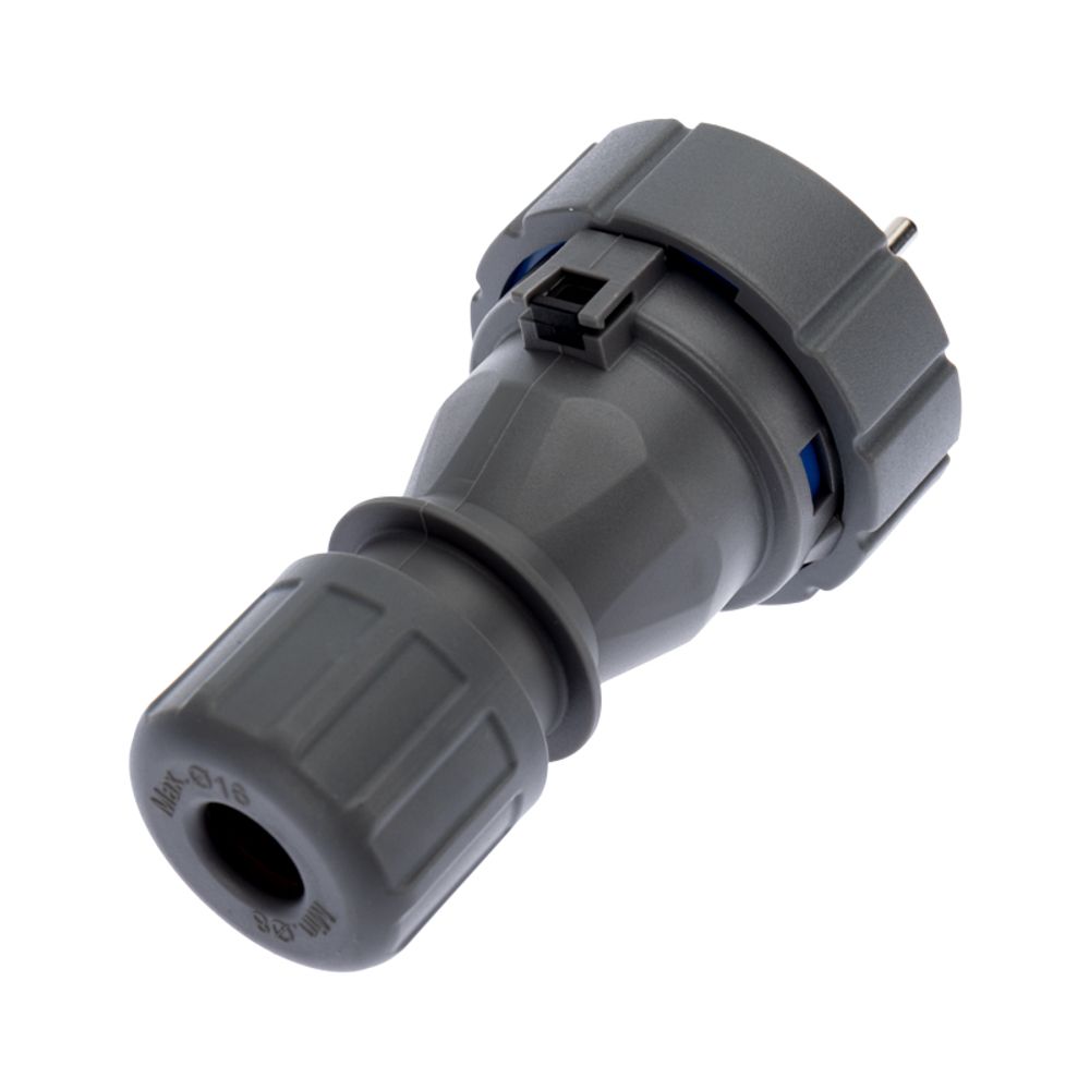 Вилка влагозащищенная прямая 2P+РE, 16А, IP68, серая REXANT