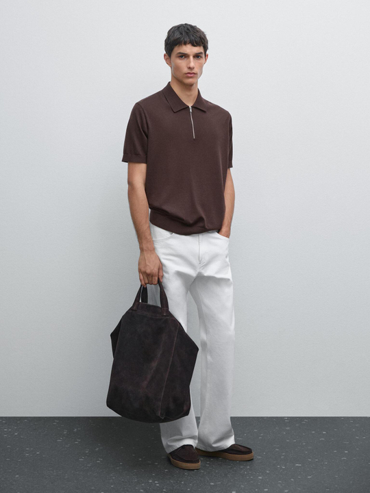 Massimo Dutti Трикотажное поло с воротником на молнии, гранатовый