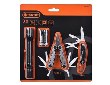 Набор инструмента  из 3-х предметов (мультитул, складной нож, фонарик) Tactix 900112