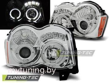 Передние фары Jeep Grand Cherokee WK angel eyes chrome