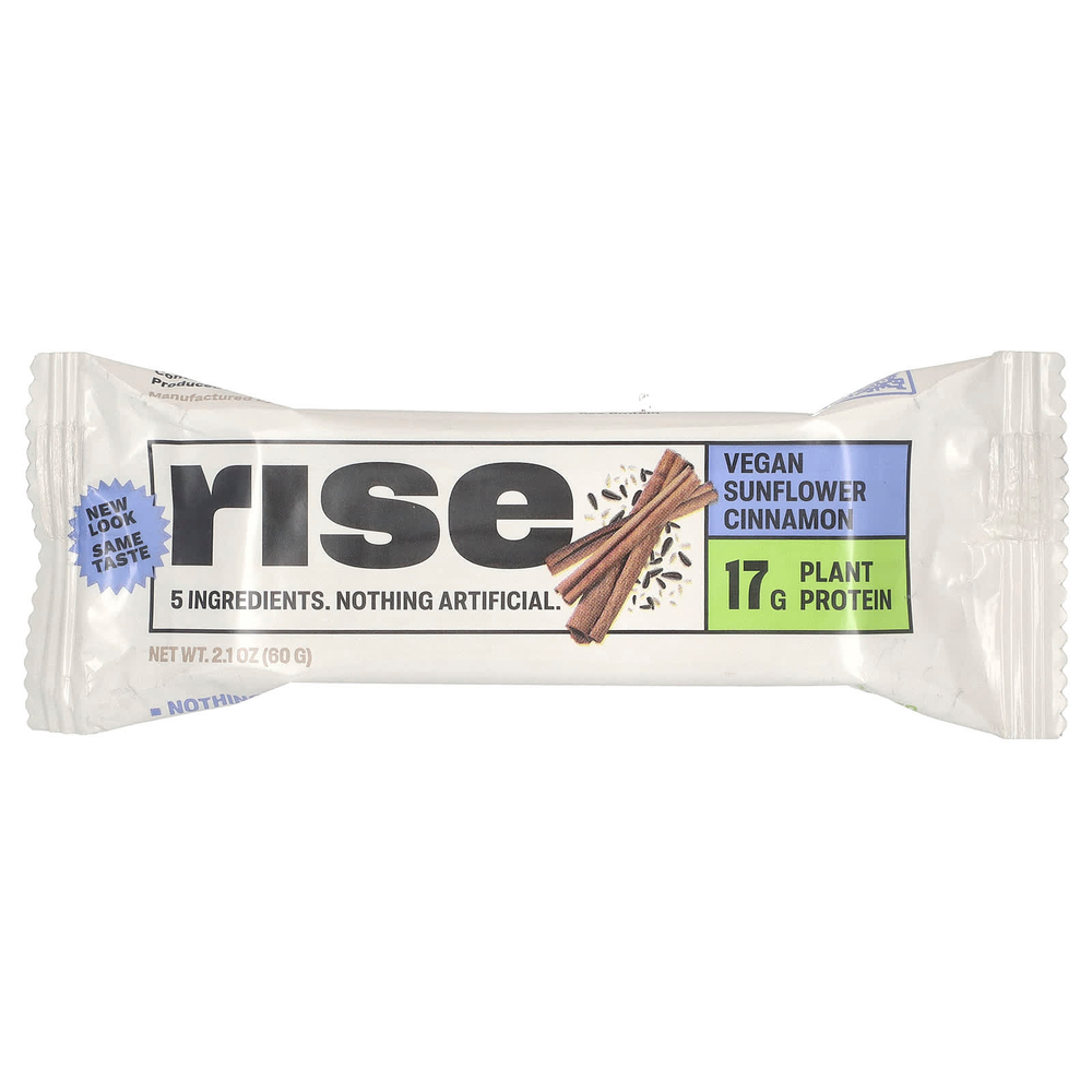 Rise Bar, Protein Bar, веганская подсолнечная корица, 12 батончиков, 60 г (2,1 унции)