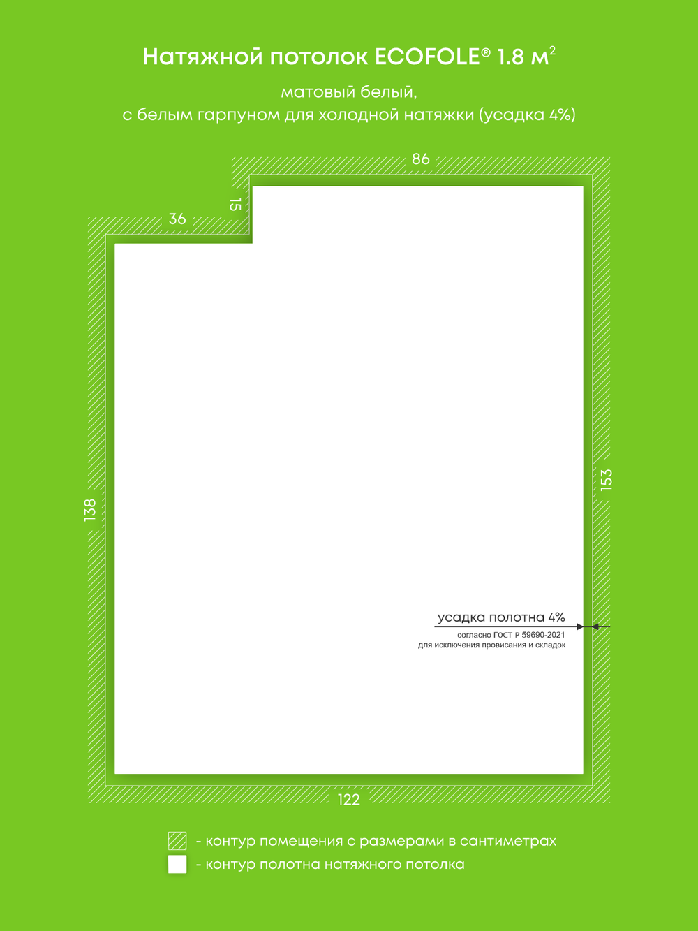 Матовый натяжной потолок 1.8 м2