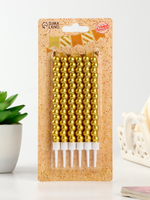 Свечи для торта "Жемчужины" золото с держателями (6 шт/уп.)