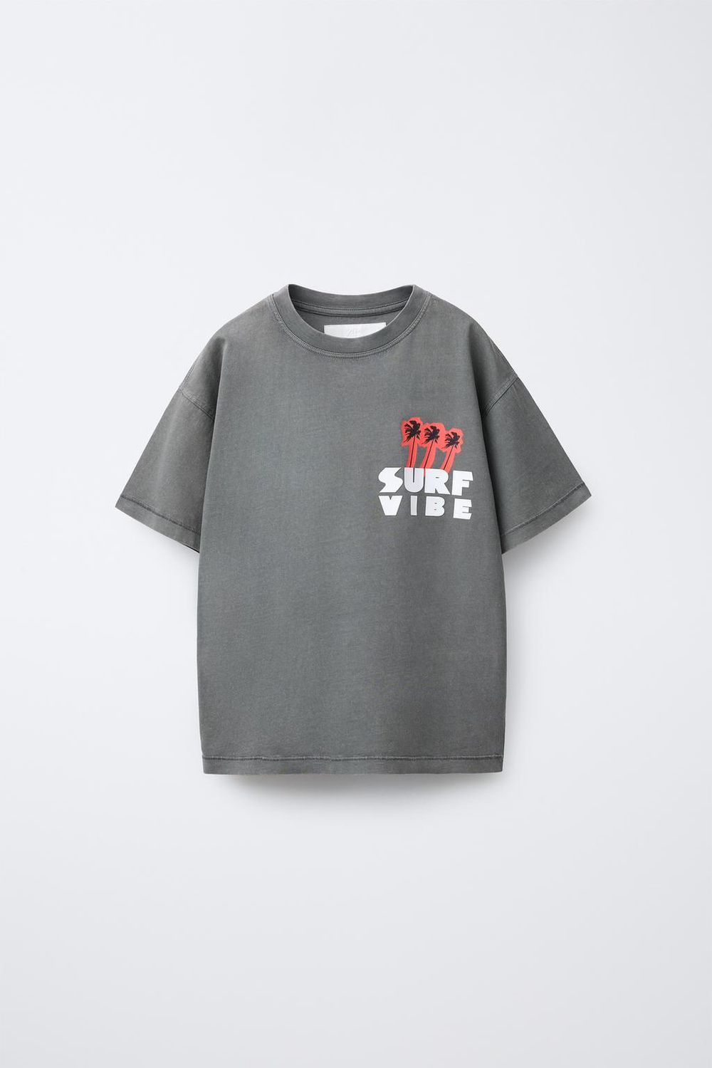 ZARA ФУТБОЛКА С ПРИНТОМ «СЕРФИНГ», АНТРАЦИТОВО-СЕРЫЙ