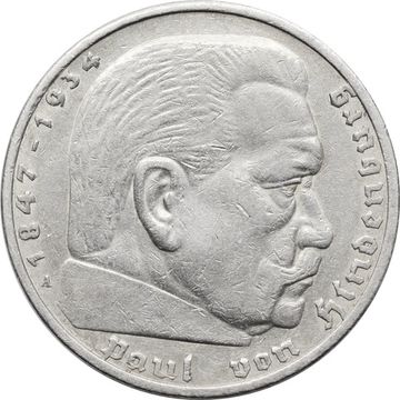 5 рейхсмарок 1936 Германия (Третий Рейх) "A", Орел без свастики (Гинденбург)