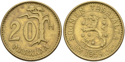 Финляндия 20 марок, 1952 - 1962 Сосна XF