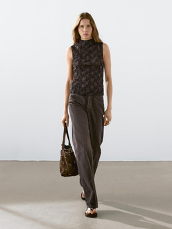 Massimo Dutti Топ из жатой ткани, шоколадный