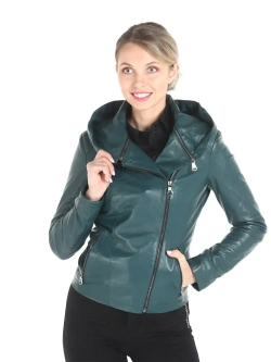 Куртка женская из натуральной кожи с капюшоном трансформер