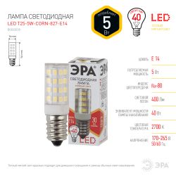 Лампа светодиодная ЭРА STD LED T25-5W-CORN-827-E14 5Вт теплый белый свет Е14
