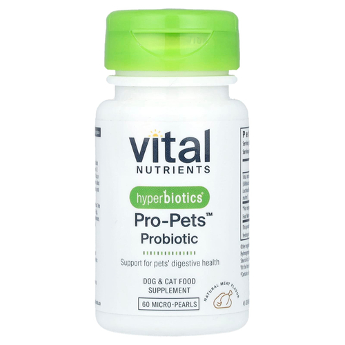 Vital Nutrients, Hyperbiotics®, Pro-Pets ™, пробиотик, для собак и кошек, натуральное мясо, 60 микрогранул