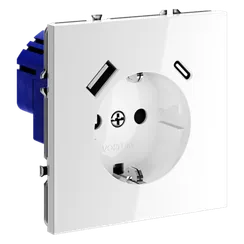 Розетка встраиваемая VOLTUM S70 с заземлением и защитными шторками, 16А, с USB, A+С, (белый глянцевы