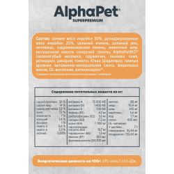 AlphaPet Monoprotein Superpremium корм для собак мелких пород с индейкой (Adult)