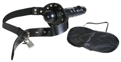 Фаллос-кляп Deluxe Ball Gag with Dildo (Цвет: черный)