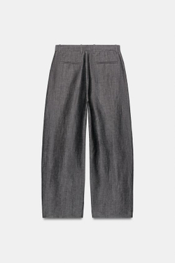 ZARA ШИРОКИЕ БРЮКИ ИЗ СМЕСОВОГО ЛЬНА — ZW COLLECTION, СЕРЫЙ