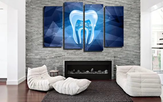 Модульная картина "Зуб на синем фоне"