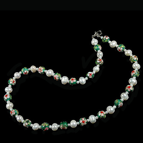 Бусы "Лена" жемчуг, клуазонне