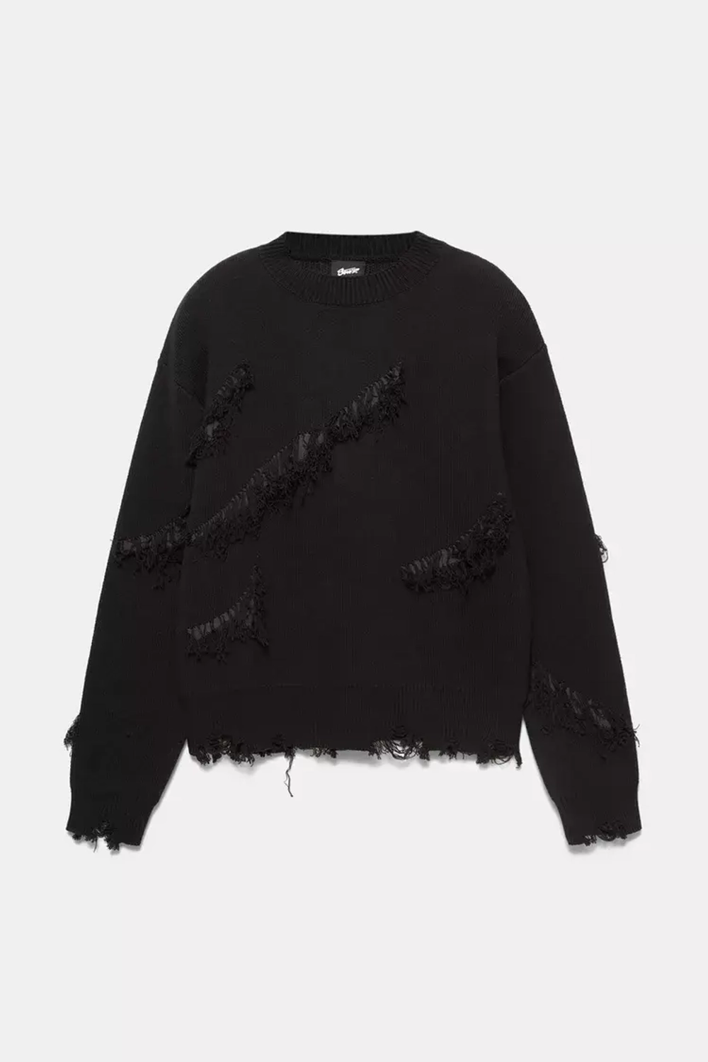 PULL&BEAR Рваный свитер с бахромой, черный