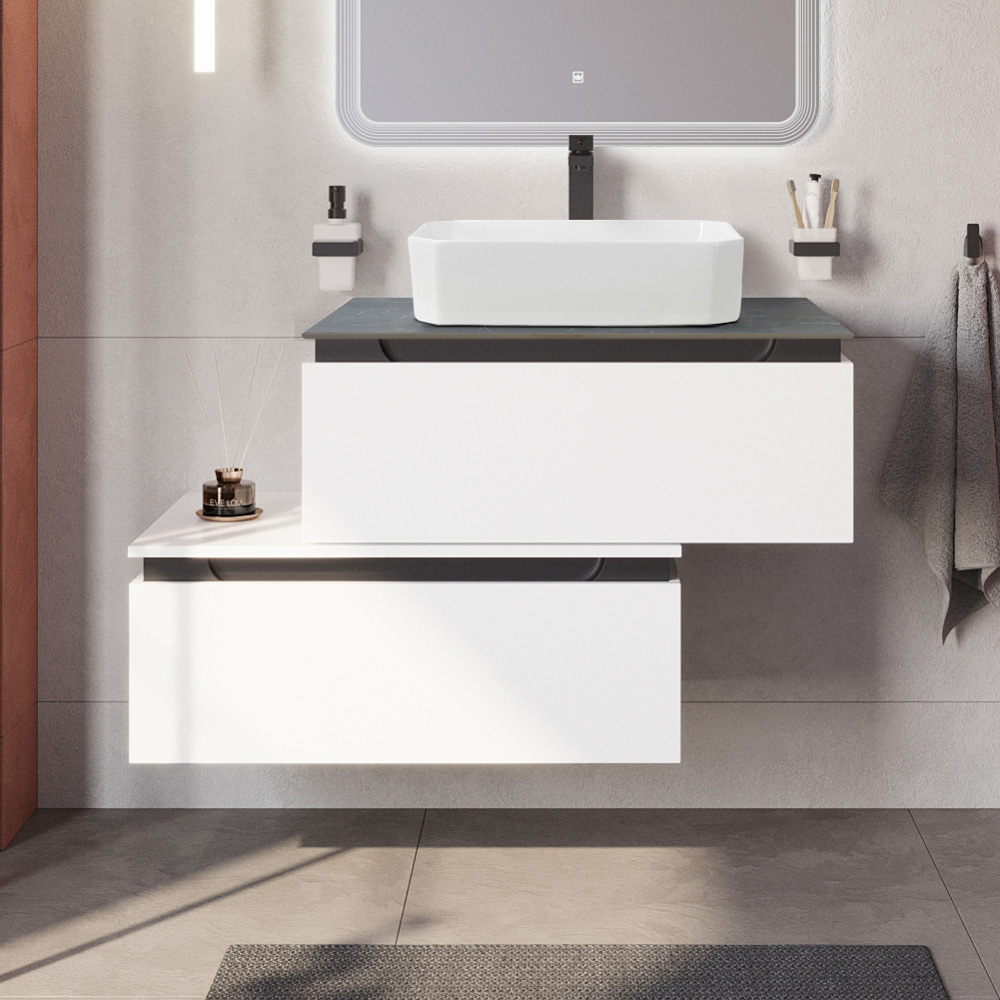 Мебель для ванной со столешницей и накладной раковиной Cezares SLIDER 80 Bianco Opaco SLIDER-800-1C-SO-BO