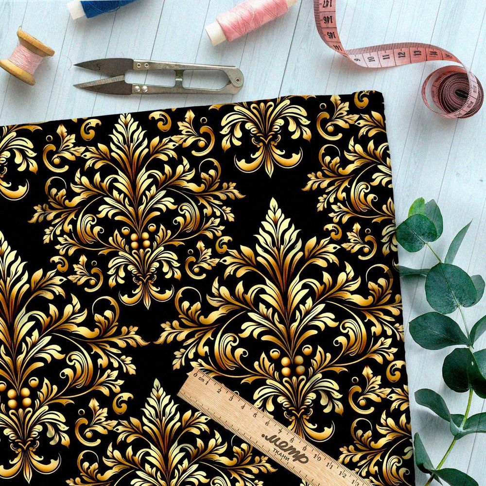 Ткань премиум Оксфорд 600D золотой орнамент на черном