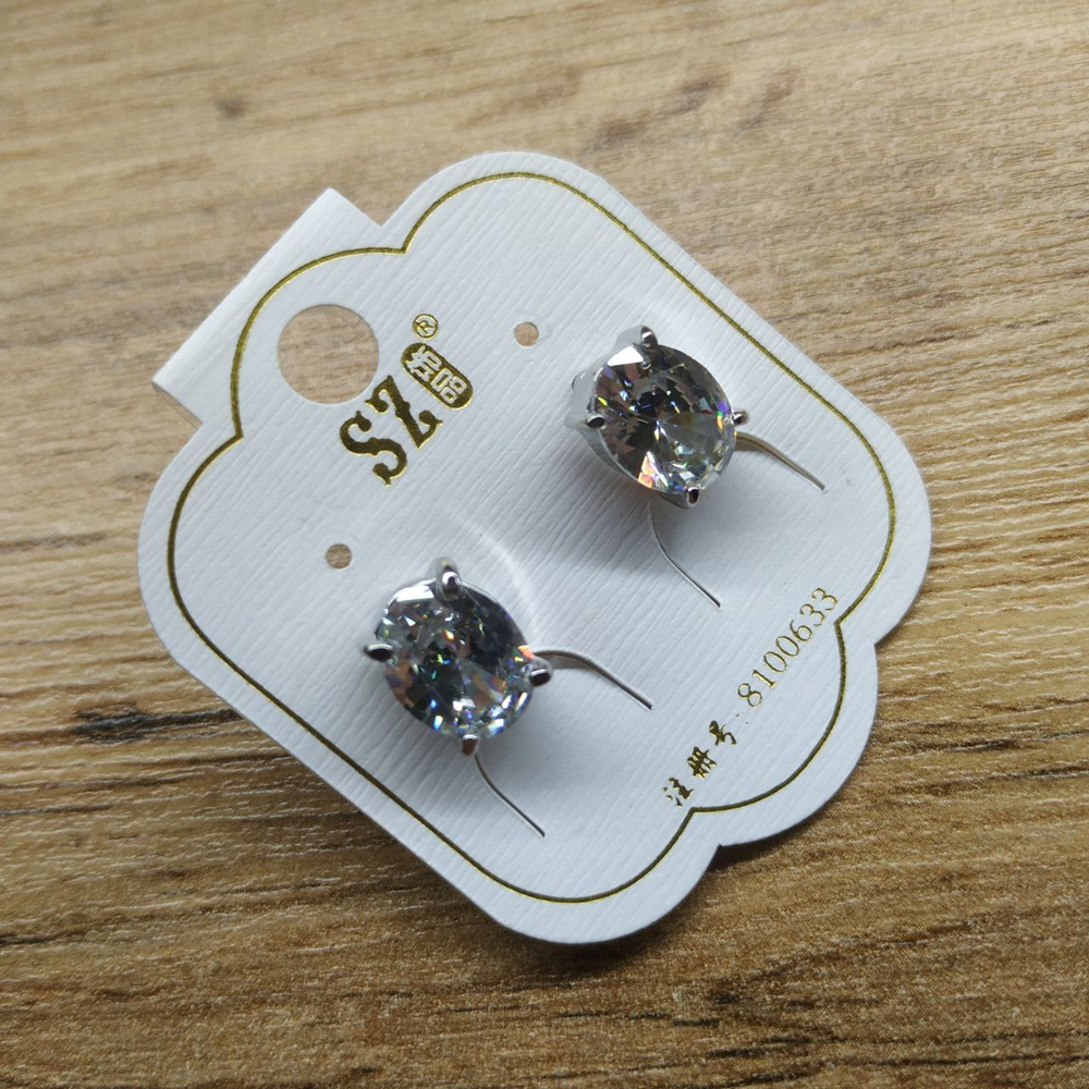 Серьги-гвоздики Cubic Zirconia форма овал малый цвет прозрачный металл серебристый