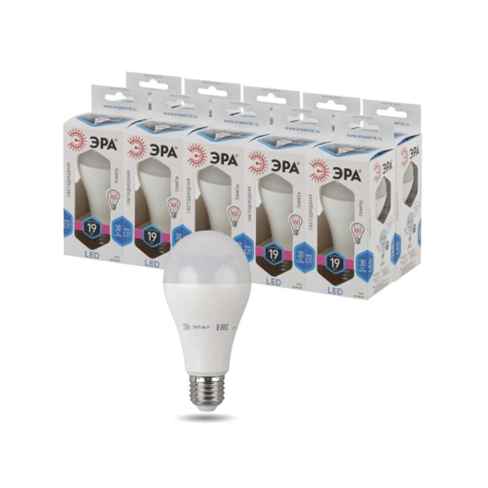 Лампа светодиодная ЭРА STD LED A65-19W-840-E27 19Вт груша нейтральный белый свeт Е27 | Лампы cветодиодные Груша (A)