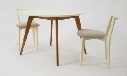 Стол Zip-mebel Сканди К 100 орех/слоновая кость со стульями Франк слоновая кость велюр бежевый